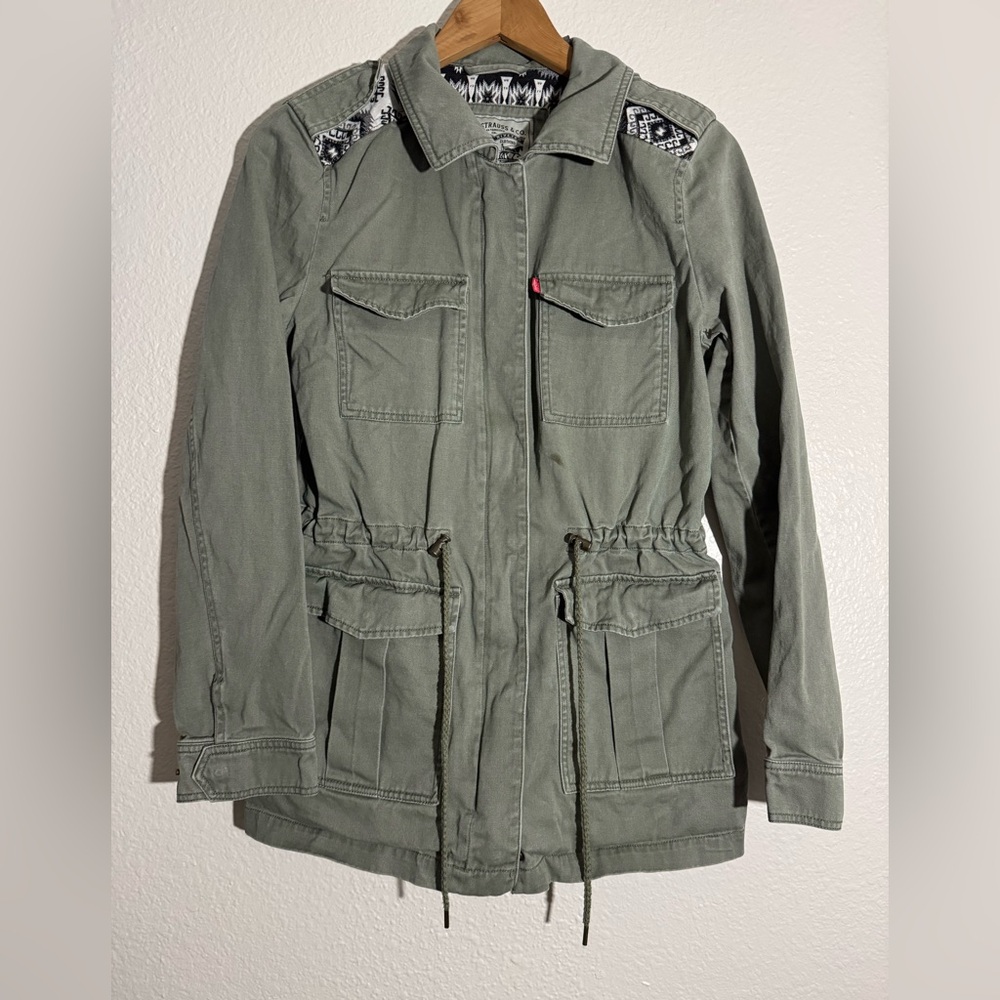 Levi’s Olive Green Military Jacket w/ Aztec Print Trim  - Size Small